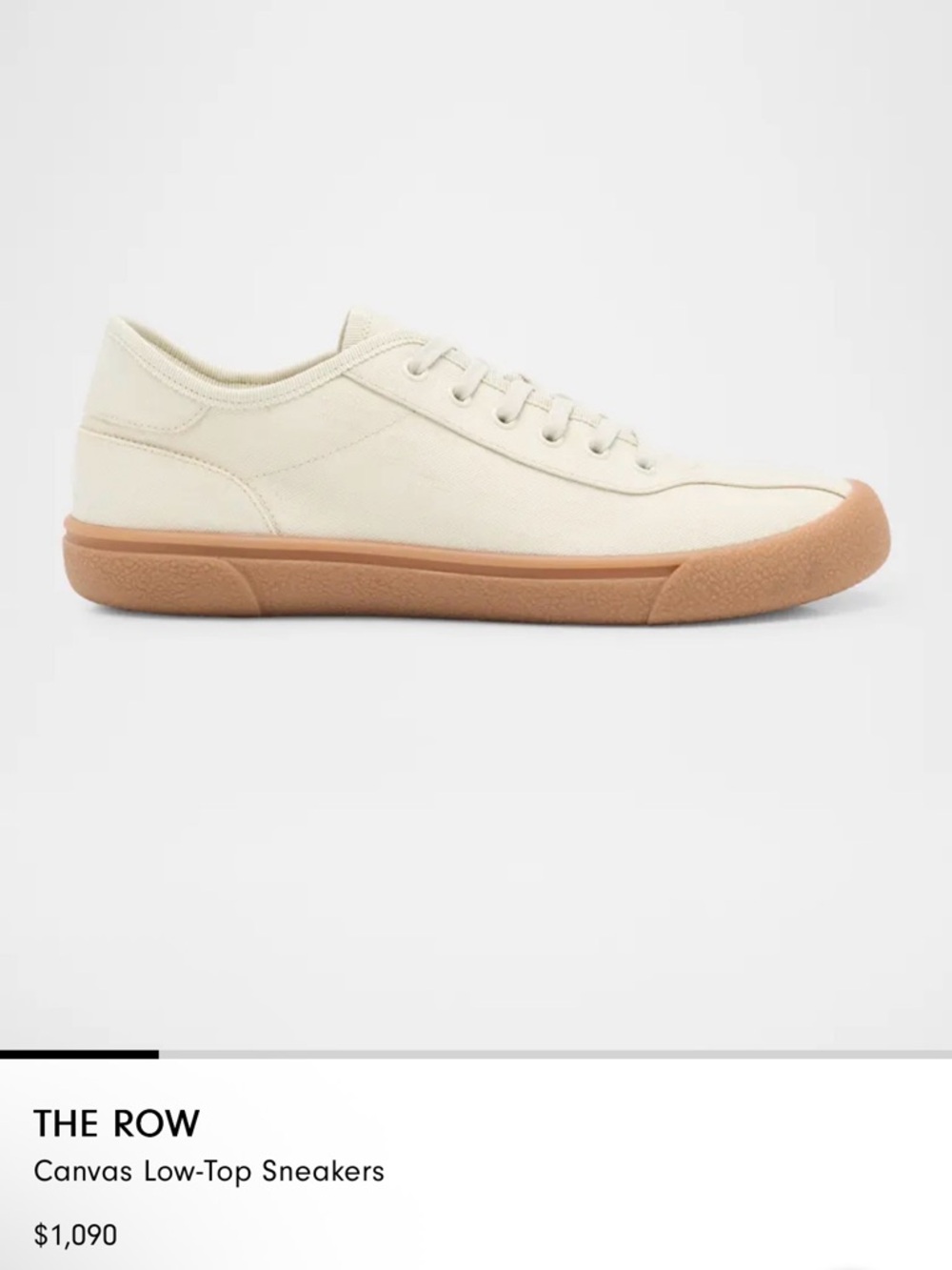 The Row Cream Canvas Low-Top Sneakers with Gum Rubber Sole